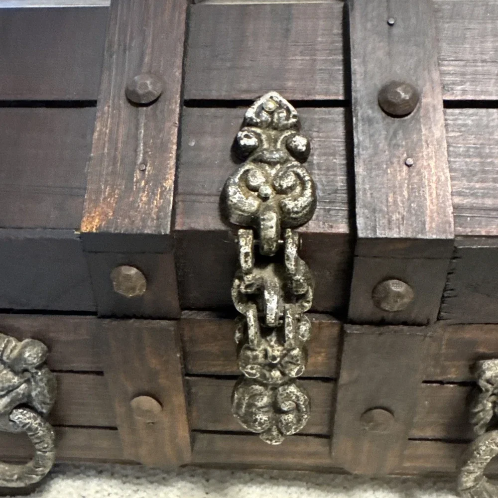 Vintage Wooden Treasure Chest Pirate Trinket Keepsake Storage Box 12